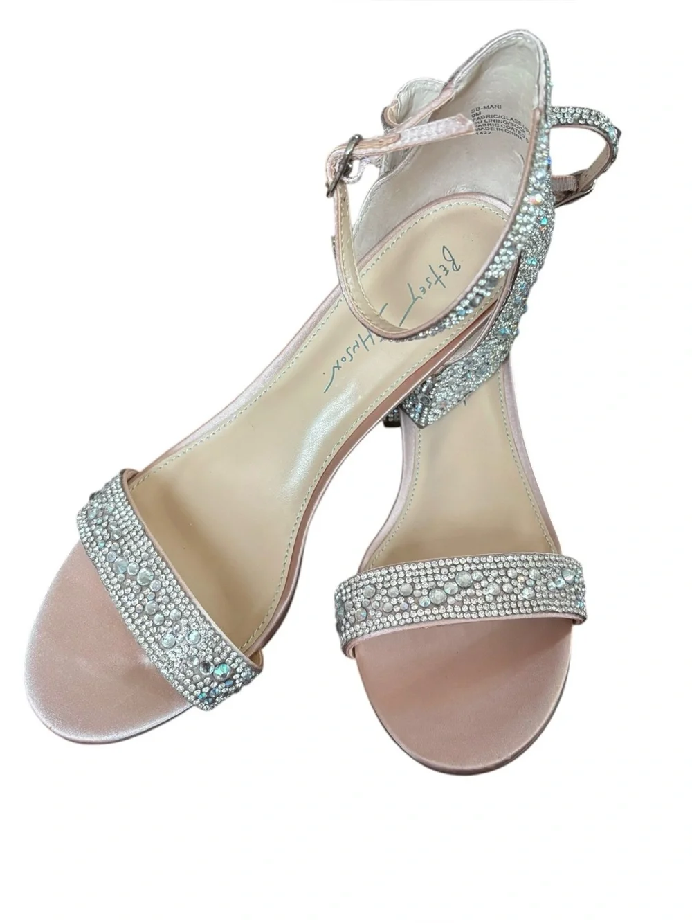 Betsey Johnson Mari Champagne Jeweled Formal Ankle Strap Sandal Block Heel 9M